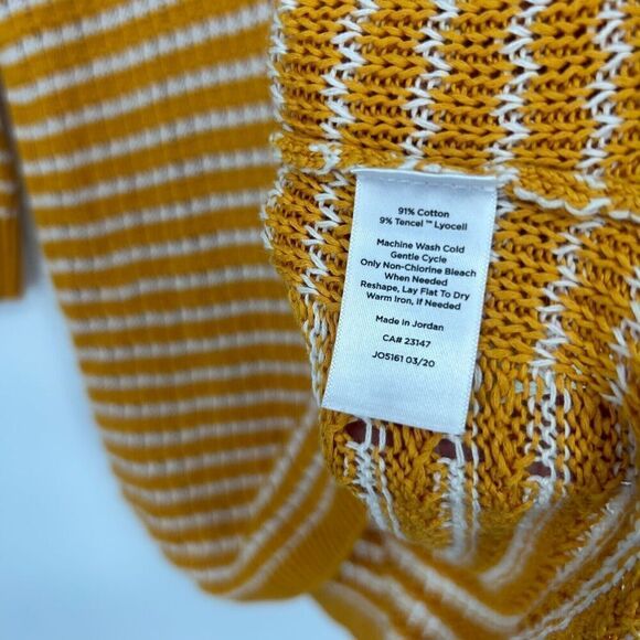 Talbots Mustard Yellow Stripe Open Knit Tunic Sweater 3/4 Sleeves Crew Neck Sz M - Picture 10 of 10